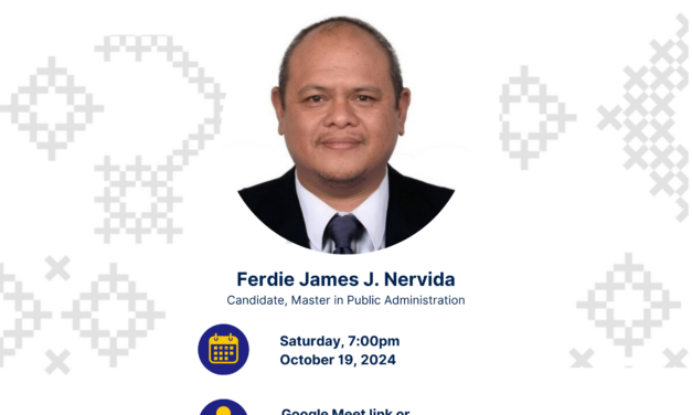 EVENT INVITATION | Public Seminar by Ferdie James J. Nervida – Candidate, Master in Public Administration
