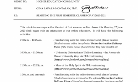 MEMO | Starting the First Semester Classes of AY 2020-2021