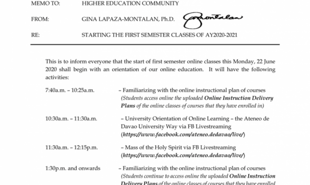 MEMO | Starting the First Semester Classes of AY 2020-2021